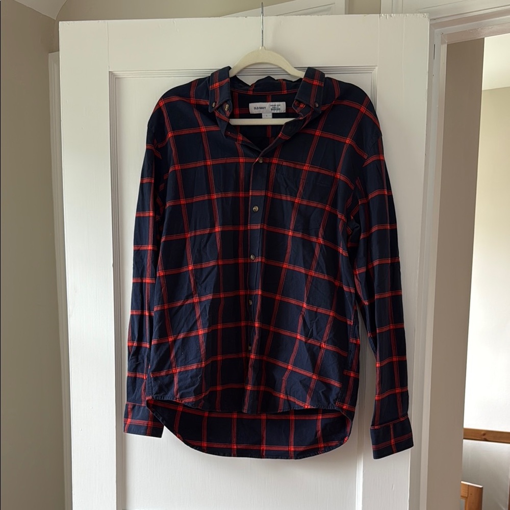 Old Navy Blue and Red Casual Button Down Shirt
